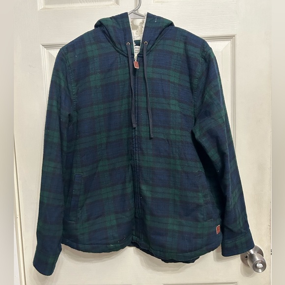 L.L. Bean Jackets & Blazers - L.L.Bean Flannel Sherpa Lined Hooded Shirt Jacket Blue Green Plaid Large Petite